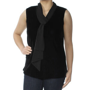 Tommy Hilfiger Sleeveless Top Womens Large Black Velvet Scarf Neck Blouse Shirt